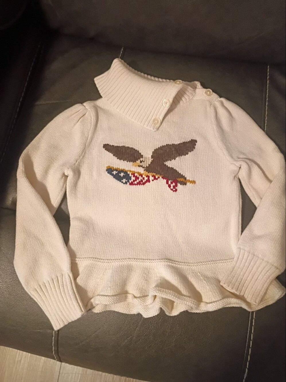 American Living Cream Knit Pullover with Embroidered Bird Motif